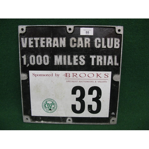 55 - Aluminium plaque for Veteran Car Club 1000 Miles Trial, Sponsored By Brooks Auctioneers, For Entrant... 