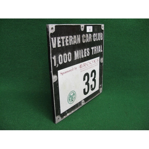 55 - Aluminium plaque for Veteran Car Club 1000 Miles Trial, Sponsored By Brooks Auctioneers, For Entrant... 