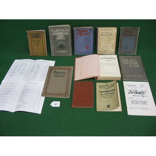 56 - Quantity of motoring publications to include: Handbook Of Automobiles 1915-1916, Belsize Motor Cab i... 