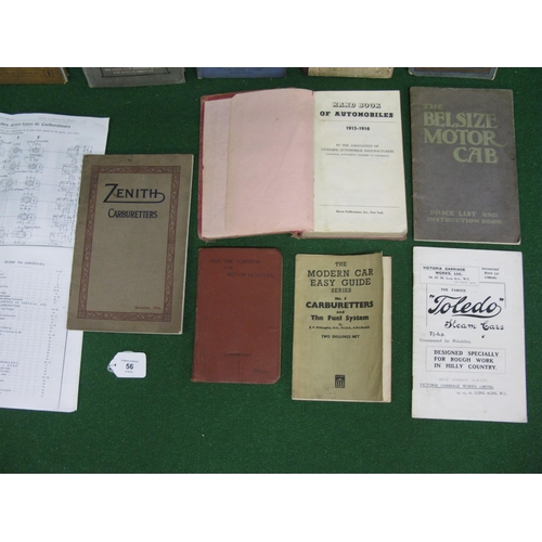 56 - Quantity of motoring publications to include: Handbook Of Automobiles 1915-1916, Belsize Motor Cab i... 