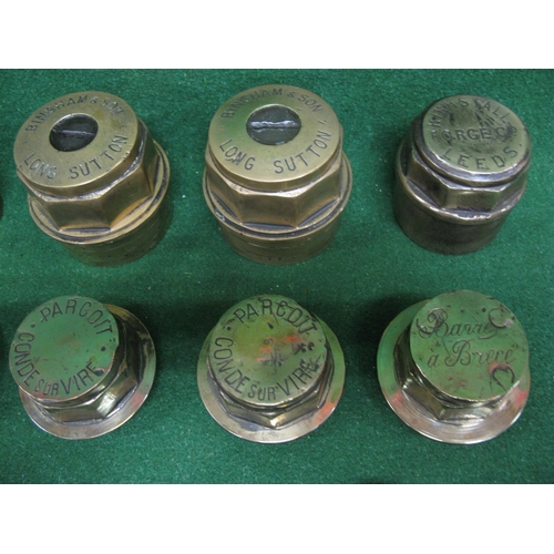 60 - Group of fourteen vintage brass wheel nuts, all with inscription to comprise: two Bingham & Son Long... 