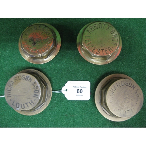 60 - Group of fourteen vintage brass wheel nuts, all with inscription to comprise: two Bingham & Son Long... 