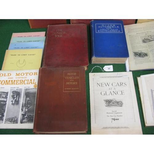 64 - Several publications connected to early motoring to include: New Cars At A Glance 1910, The Dunlop B... 