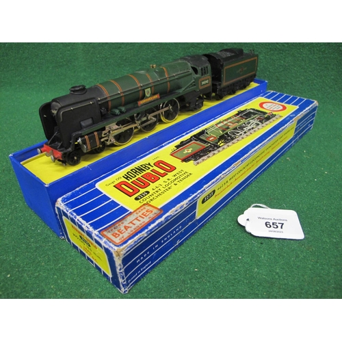 657 - 1960's Hornby Dublo 3 Rail 3235 West Country Class 4-6-2 locomotive and tender No. 34042 Dorchester ... 