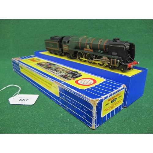 657 - 1960's Hornby Dublo 3 Rail 3235 West Country Class 4-6-2 locomotive and tender No. 34042 Dorchester ... 