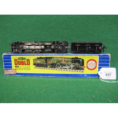 657 - 1960's Hornby Dublo 3 Rail 3235 West Country Class 4-6-2 locomotive and tender No. 34042 Dorchester ... 