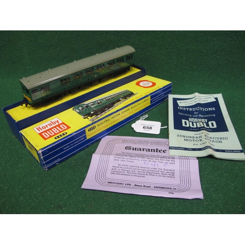 658 - 1962 Hornby Dublo 3 Rail 3250 EMU Motor Coach S65326 in BR green with guarantee and instructions (th... 