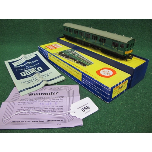 658 - 1962 Hornby Dublo 3 Rail 3250 EMU Motor Coach S65326 in BR green with guarantee and instructions (th... 