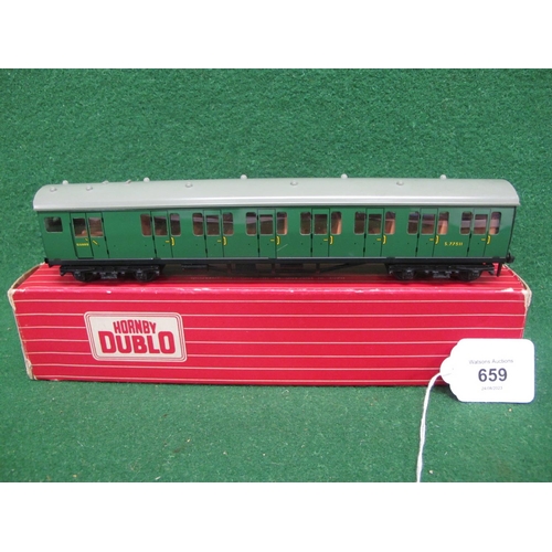 659 - 1960's Hornby Dublo 2 Rail 4150 EMU trailer coach No, S77511 in BR green, boxed