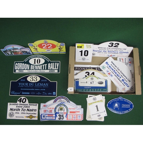 66 - Quantity of plastic and metal Veteran Car Run entry number plaques from around the country, Ireland,... 