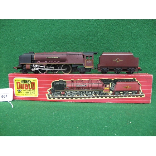 661 - 1960's late issue Hornby Dublo 2 Rail 2226 4-6-2 locomotive and tender No. 46245 City Of London in l... 