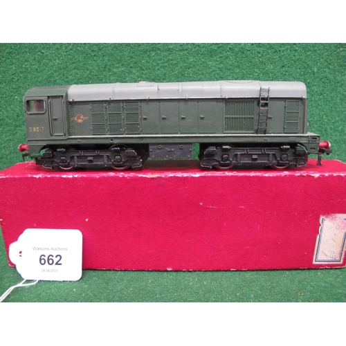 662 - 1959-1962 Hornby Dublo 2 Rail 2230 BoBo diesel locomotive D8017 in late BR green and grey livery, bo... 