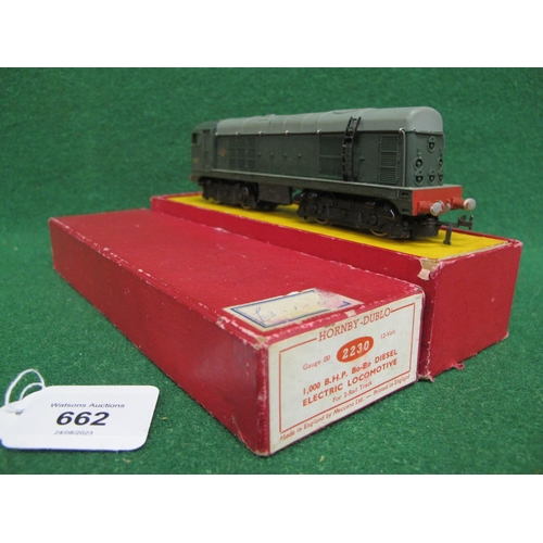 662 - 1959-1962 Hornby Dublo 2 Rail 2230 BoBo diesel locomotive D8017 in late BR green and grey livery, bo... 