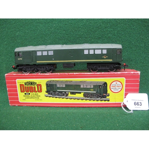 663 - 1960's Hornby Dublo 2 Rail 2233 CoBo Met-Vic diesel locomotive D5702 in late BR green livery (very g... 