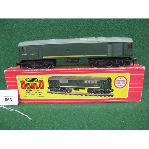 663 - 1960's Hornby Dublo 2 Rail 2233 CoBo Met-Vic diesel locomotive D5702 in late BR green livery (very g... 