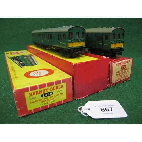 667 - 1962-1964 Hornby Dublo 2 Rail 2250 and 4150 Suburban EMU motor and trailer coaches No. S65326 and S7... 