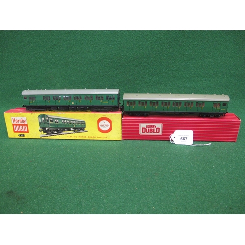 667 - 1962-1964 Hornby Dublo 2 Rail 2250 and 4150 Suburban EMU motor and trailer coaches No. S65326 and S7... 