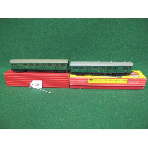 667 - 1962-1964 Hornby Dublo 2 Rail 2250 and 4150 Suburban EMU motor and trailer coaches No. S65326 and S7... 