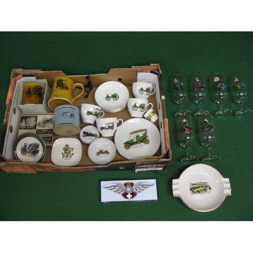 68 - Two boxes of motoring related china and glass items from manufacturers Wade, Denby, Sandlandware etc... 