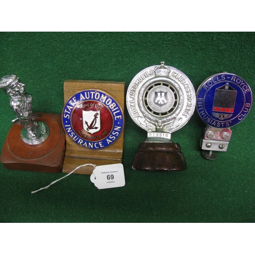 69 - Enamelled badges for Rolls Royce Enthusiasts Club and State Automobile Insurance ASSN Home Office In... 