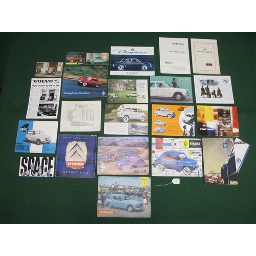 72 - Quantity of 1950's and 1960's brochures for Renault, Fiat, Citroen, VW, Peugeot, Simca, Volvo and Sa... 