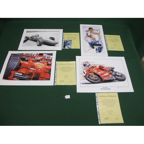 77 - Four unframed Limited Edition motor racing prints by Martin Smith to comprise: Michael Schumacher 19... 