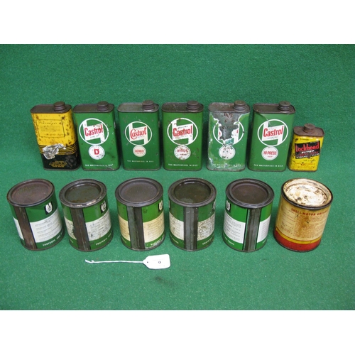 9 - Six different one pint oil tins from Castrol and Armstrong, a half pint Lockheed tin and six 1lb gre... 