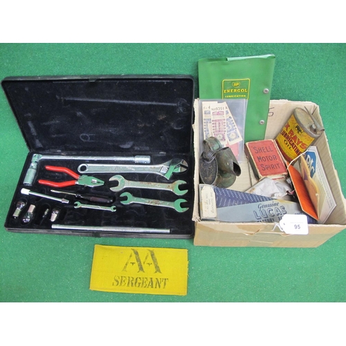 95 - Mixed lot to include: X Rays Lubricating Oil can, AA Sergeant yellow armband, boxed Lucas trafficato... 