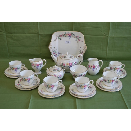 196 - Wedgwood Devon Sprays pattern teaset to comprise: teapot, sugar bowl, lidded sugar bowl, milk jug, c... 