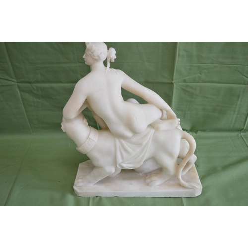 226 - Alabaster figure of Ariandne and panther in the manner of Johan Heinrich Von Dannecker - 15.25