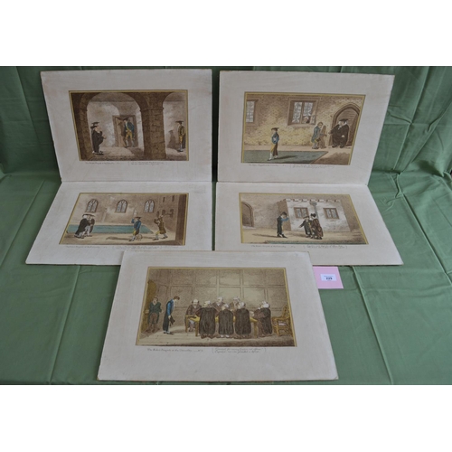 229 - Set of five Gilray (James) coloured prints numbered one to five of The Rakes Progress at University,... 