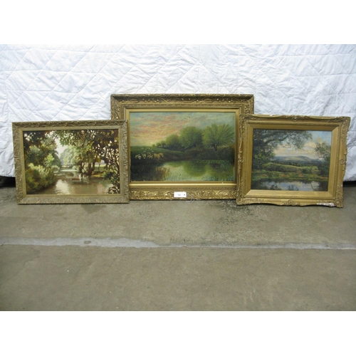 349 - Group of three landscape paintings on canvas, one signed A Beresford-Green bottom right - 21.25