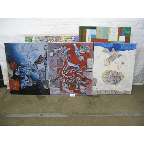 369 - Group of five unsigned abstract paintings on canvas.  Three 24