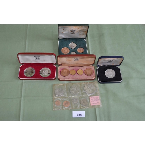 239 - Two cased 1966 Jersey coin sets, cased 1966 Guernsey coin set, cased 1964 Bermuda Crown and 1967 Coi... 