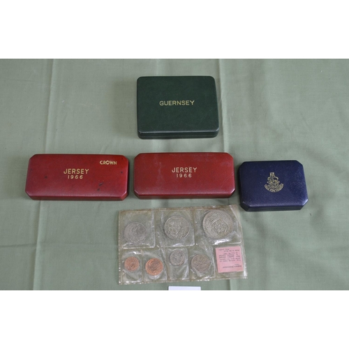 239 - Two cased 1966 Jersey coin sets, cased 1966 Guernsey coin set, cased 1964 Bermuda Crown and 1967 Coi... 