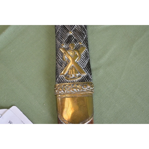 241 - Scottish Sgian Dubh with brass mounted wooden handle set with single stone and having brass mounted ... 