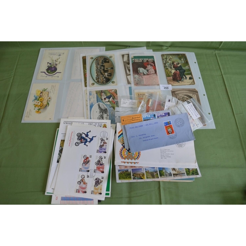 269 - Quantity of postcards and a collection of stamps and First Day covers