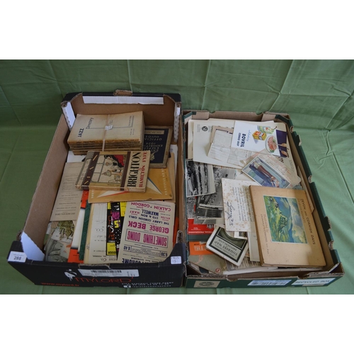 288 - Two boxes of mixed ephemera to include booklets and postcards etc