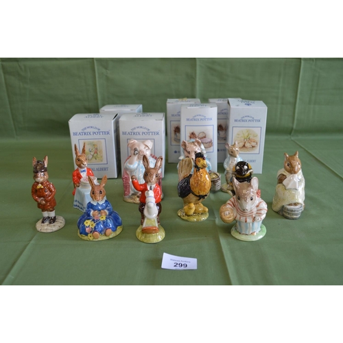 299 - Collection of seven boxed Royal Albert Beatrix Potter figures to comprise: Little Pig Robinson Spyin... 