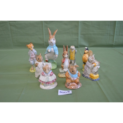 300B - Collection of nine Beswick Beatrix Potter figures to comprise: Foxy Whiskered Gentleman, Chippy Hack... 