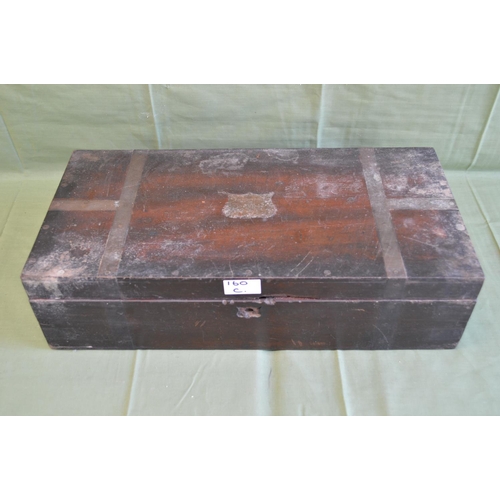 160C - Mahogany brass bound field surgeons box having brass insert to lid inscribed JH Montague 1910, No. 1... 