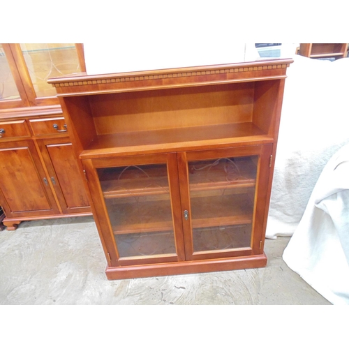 478 - Reproduction yew wood display cabinet on cupboard base - 36