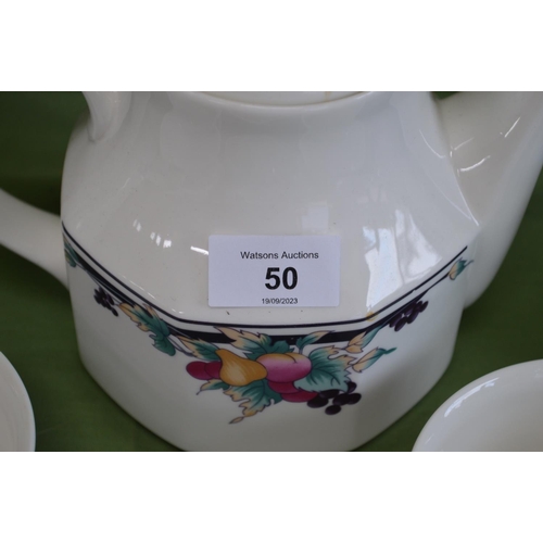 50 - Royal Doulton Autumn's Glory teaset to comprise: sixteen tea cups, sixteen saucers, two teapots, thr... 