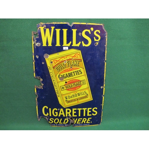 142 - Enamel sign for Wills's Cigarettes Sold Here featuring a packet of Gold Flake Honeydew.  Yellow, bla... 