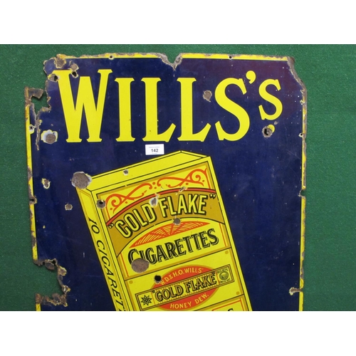 142 - Enamel sign for Wills's Cigarettes Sold Here featuring a packet of Gold Flake Honeydew.  Yellow, bla... 