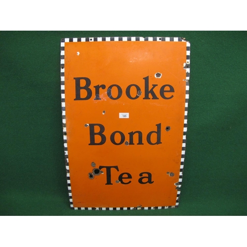 145 - Enamel sign for Brooke Bond Tea, black letters on an orange ground with a black and white border - 2... 