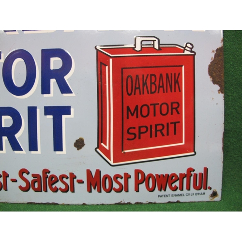 158 - Enamel advertising sign for Oakbank Motor Spirit Sold Here, The Best-Safest-Most Powerful, featuring... 