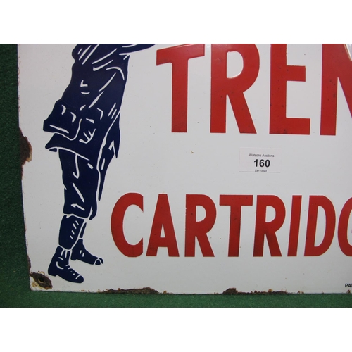 160 - Small enamel advertising sign for Trent Cartridges featuring a hunter/game keeper pointing his shotg... 