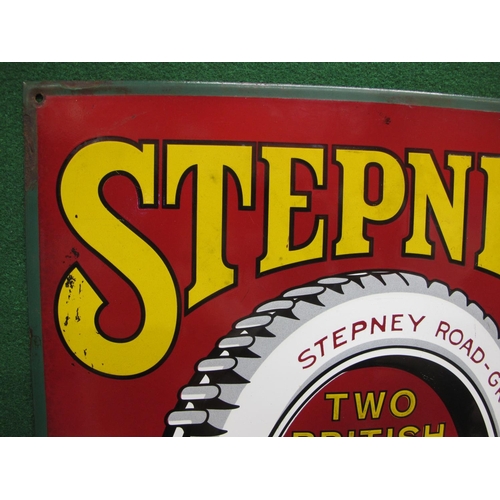 164 - Enamel advertising sign for Stepney Tyres - Two British Grippers, featuring a Bulldog stepping throu... 