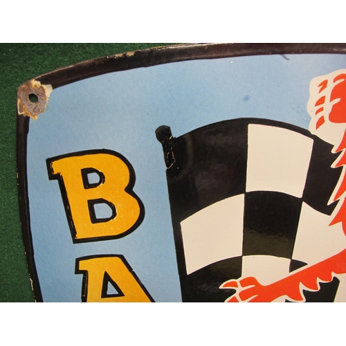 168 - Shield shaped enamel sign for BARC British Automobile Racing Club with chequered flag and lion, in f... 